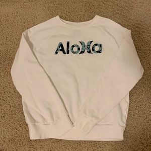 Hurley Hawaiian pattern “Aloha” white crewneck sweatshirt sz. Md